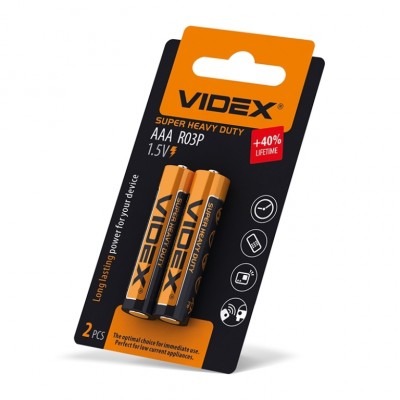 Батарейка VIDEX Super Heavy Duty 1.5V AAA R03P 2 шт 