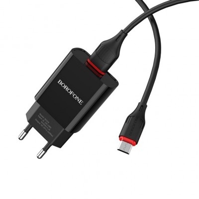 Адаптер мережевий BOROFONE BA20A + single port charger set (Micro-USB) Black
