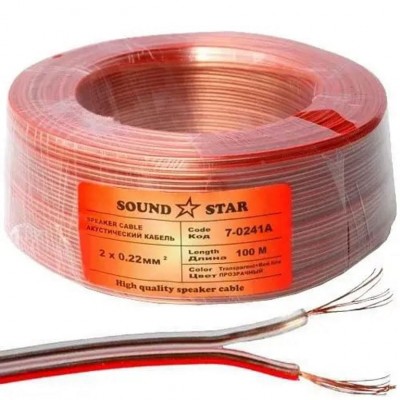 Кабель акустичний Sound Star 2x0.22 Cu прозоро-червоний 100 метрів