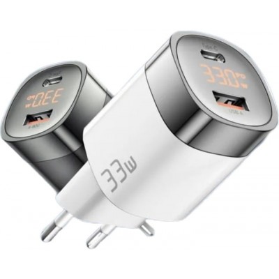 Адаптер мережний Essager 33W JT-P18 USB-C+USB-A з дисплеєм