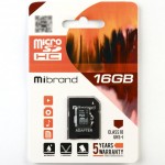 Карта пам'яті microSDHC UHS-1 Mibrand 16GB class 10 (MICDHU1/16GB-A) + adapter SD