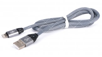 Кабель USB 2.0 AM - Lightning SERTEC сірий тканеве обплетення 1.0 метр
