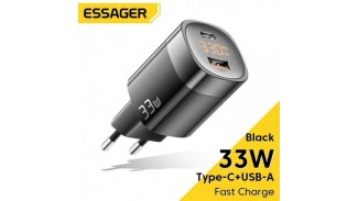 Адаптер мережний Essager 33W JT-P18 USB-C+USB-A з дисплеєм