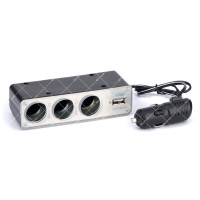 Разветвитель автоприкуривателя WF-0096 на 3 гнезда + гнездо USB c кабелем