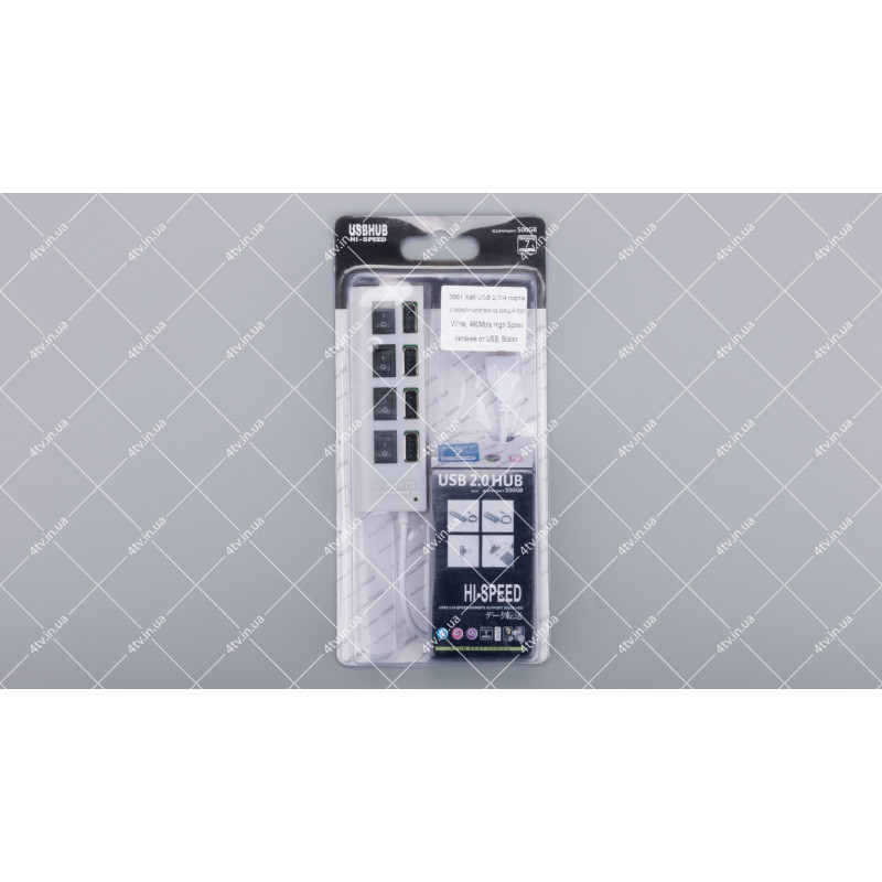 Хаб USB 2.0 4-х портовий живлення від USB 480Mbts білий