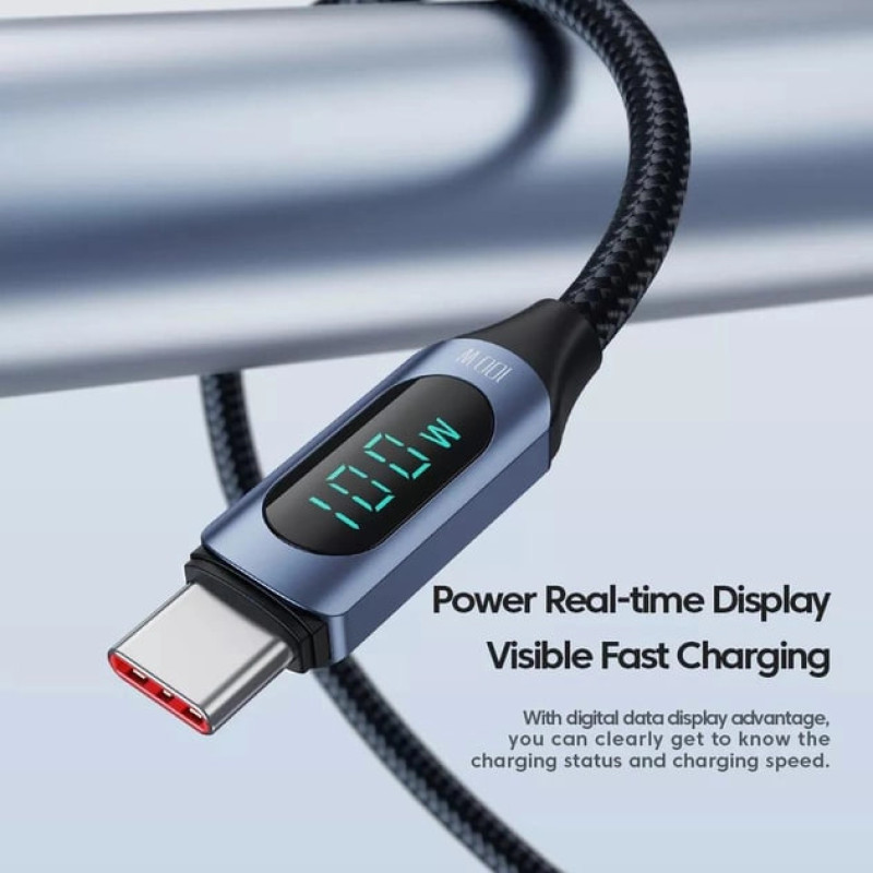 Кабель Toocki Type-C - Type-C + LED 1 метр 100W