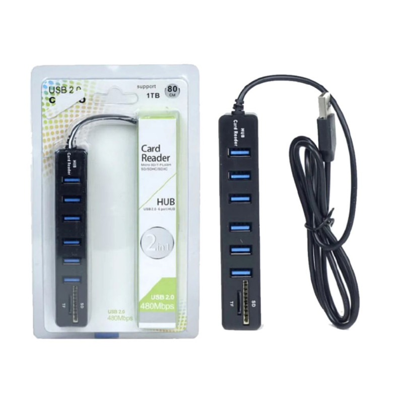 Хаб USB 2.0/3.1 Combo 6-ти портовий живлення від USB з картридером блістер