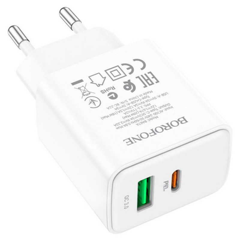 Блок питания BOROFONE BA67A PD20W+QC3.0 CHARGER WHITE