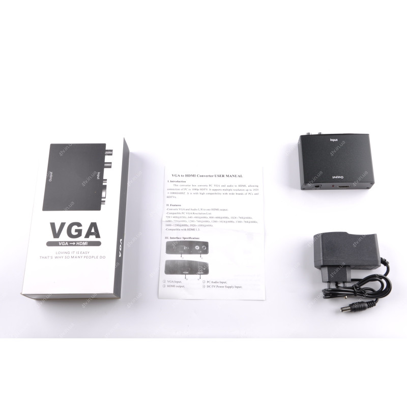 Адаптер (перехідник) VGA - HDMI + R/L VGA-HDMI + 2xRCA DC-5V