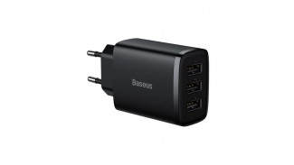 Адаптер мережевий Baseus Compact Charger 3U на 17W Black 3 порти