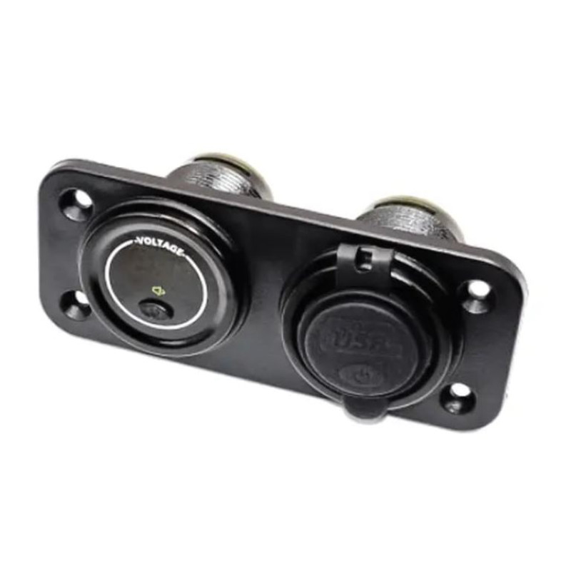 Гніздо USB подвійне 5А/4.2А з кнопкою + вольтметр 12/24V з кнопкою