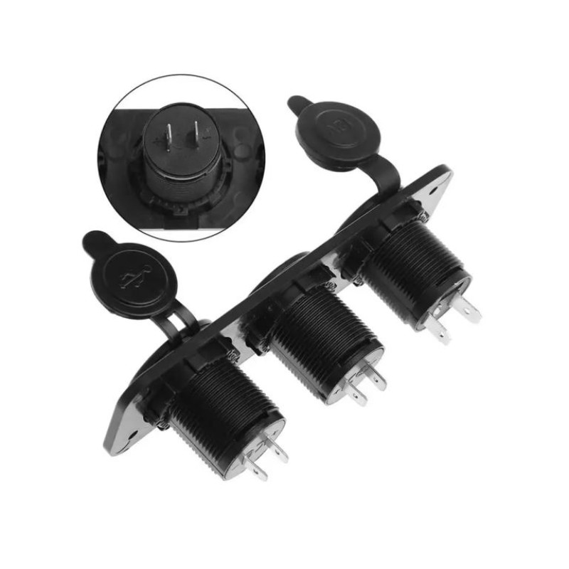 Гніздо USB подвійне 5А/4.2А з кнопкою + вольтметр 12/24V з кнопкою + гніздо прикурювача