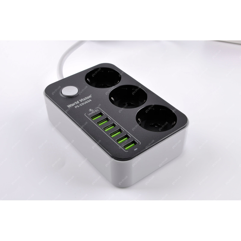 Фільтр мережевий World-Vision PS-23U634 3 розетки 6 usb 2 метри