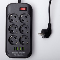 Фильтр сетевой World-Vision PS-26U434 6 розеток 4 usb 2 метра