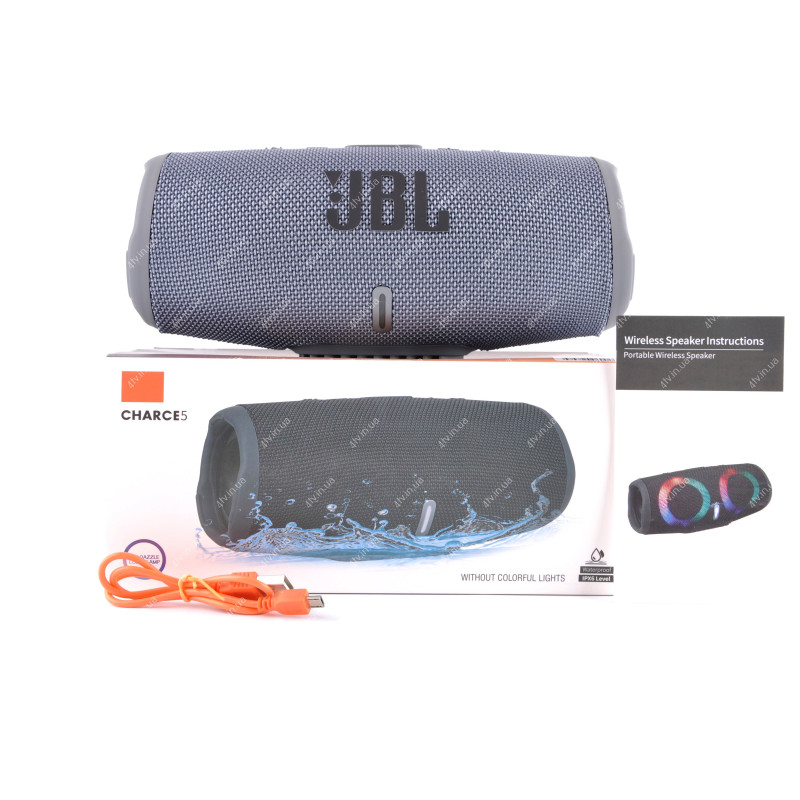 Колонка портативна JBL CHARGE 5 Bluetooth з підсвічуванням сіра copy