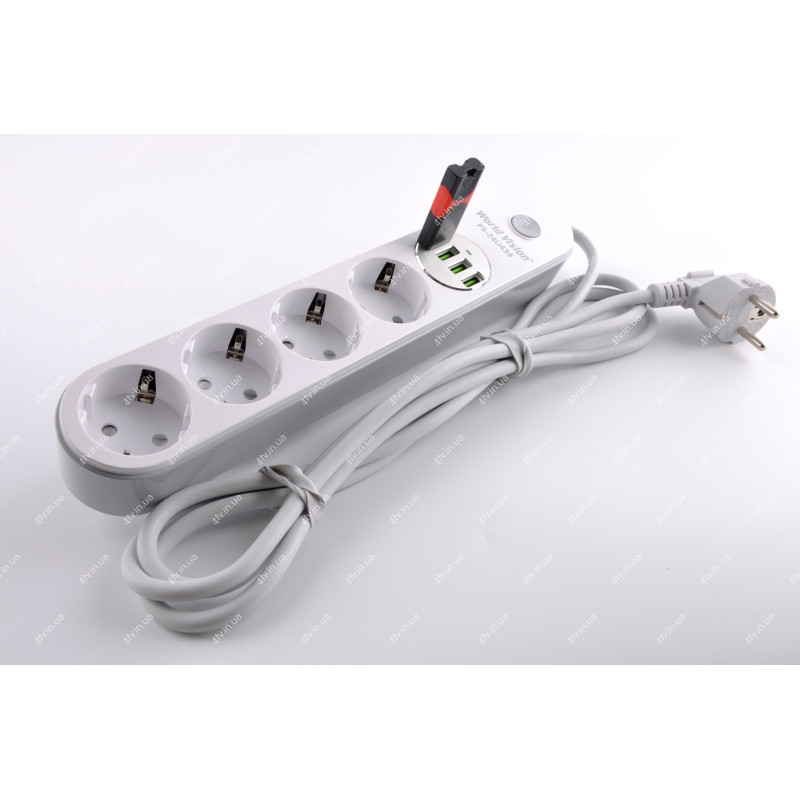 Фільтр мережевий World-Vision PS-24U434 4 розетки 4 usb 2 метри