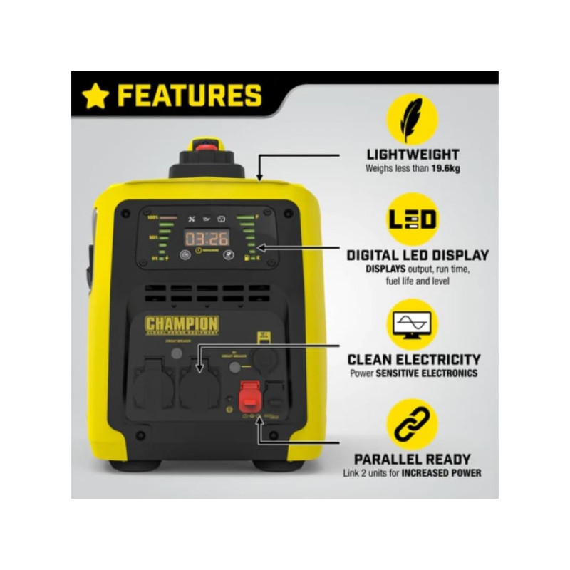 Генератор Champion Inverter 82001i-E-EU інверторний бензиновий 1.6 кВт