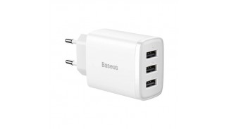 Адаптер мережевий Baseus Compact Charger 3U на 17W White 3 порти