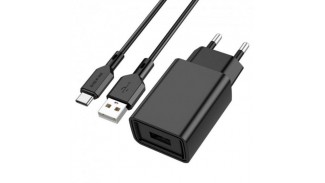 Адаптер мережевий BOROFONE BA68A + single port charger set(Type-C) Black