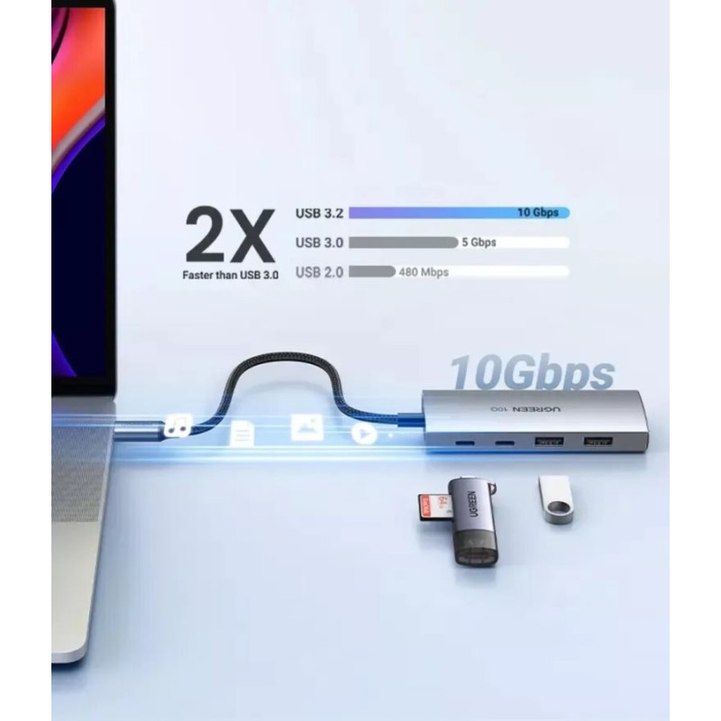 Хаб Ugreen CM480 USB-C to 2×USB 3.2+2×USB-C Adapter 10G Space Gray (UGR-30758)