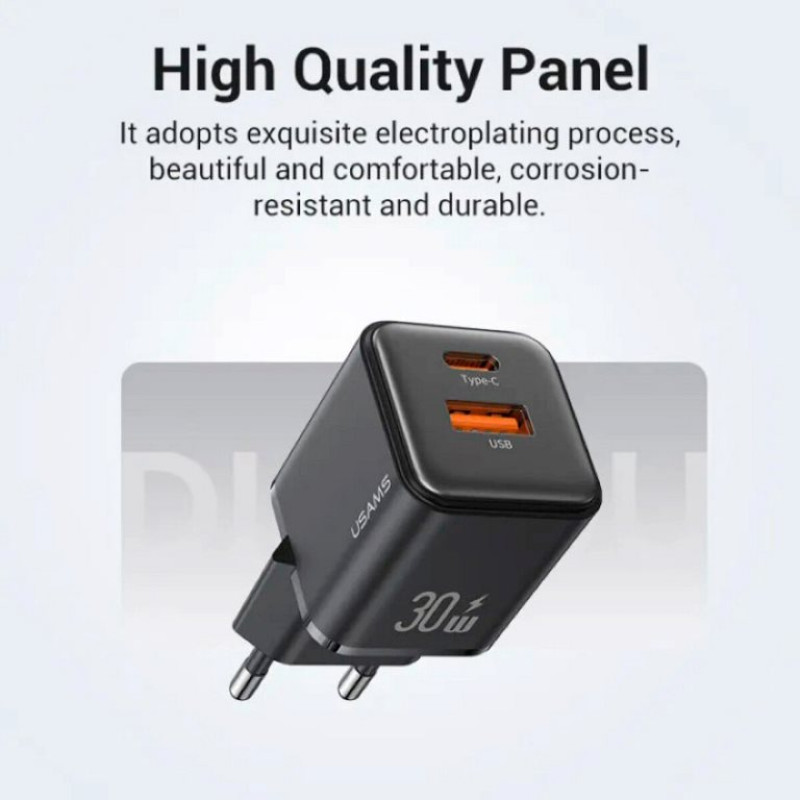 Адаптер мережевий Usams US-CC189 PD30W+QC3.0 A+C Black
