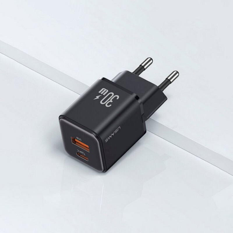 Адаптер мережевий Usams US-CC189 PD30W+QC3.0 A+C Black
