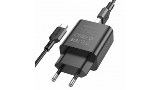 Адаптер мережевий BOROFONE BA72A + single port QC3.0 charger set(Type-C) Black