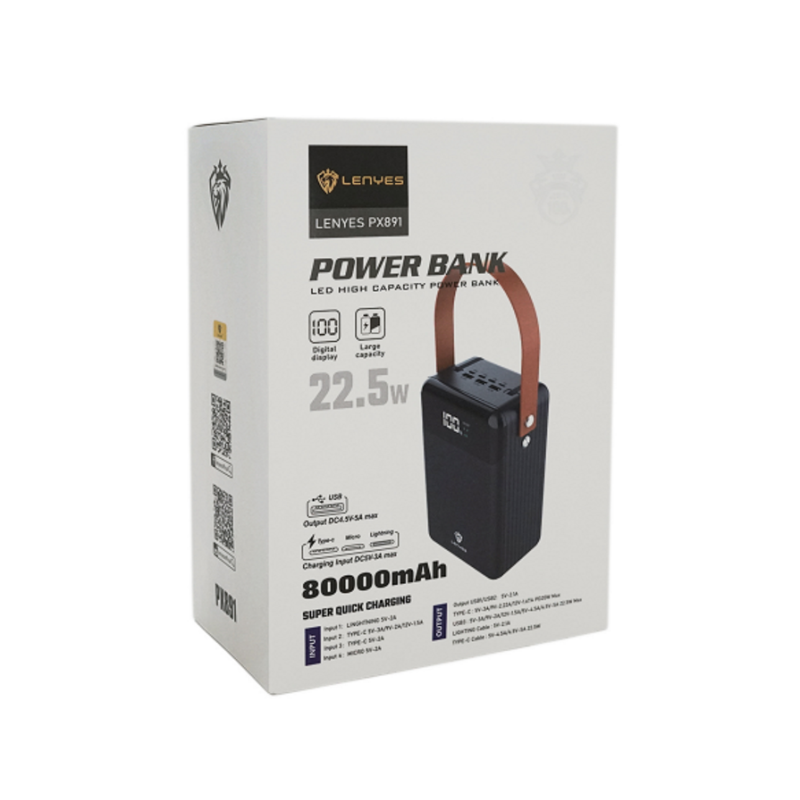 Power Bank LENYES PX891 22.5W 3A 80000 mAh Black