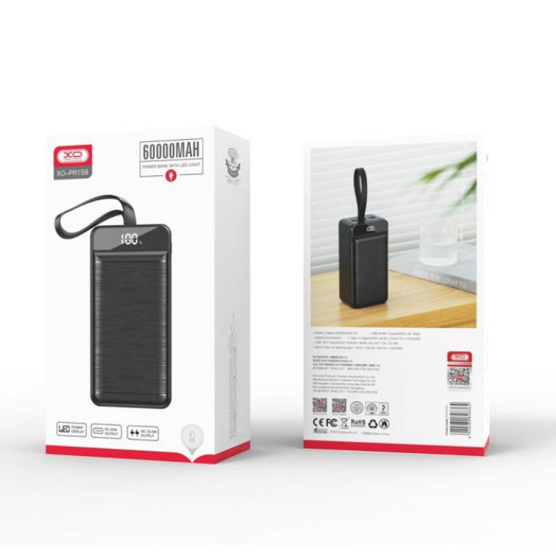 Power Bank XO PR159 PD20W QC22.5W 60000 mAh Black