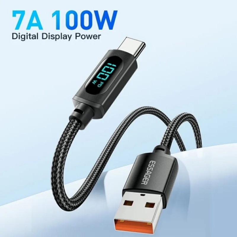 Кабель USB 2.0 TYPE-C Essager Enjoy LED Digital Display black (EXCT-XY01-P) 1 метр