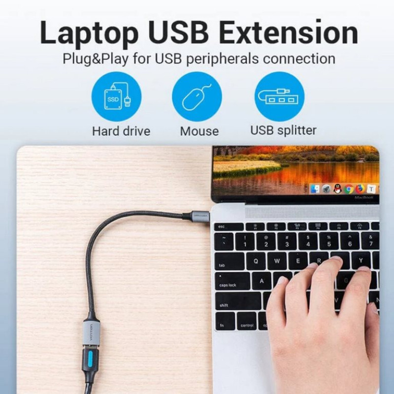 Кабель OTG Vention USB 3.0 USB Type-C Male to Type-A Female 0.5 метра сірий (CCXHB)