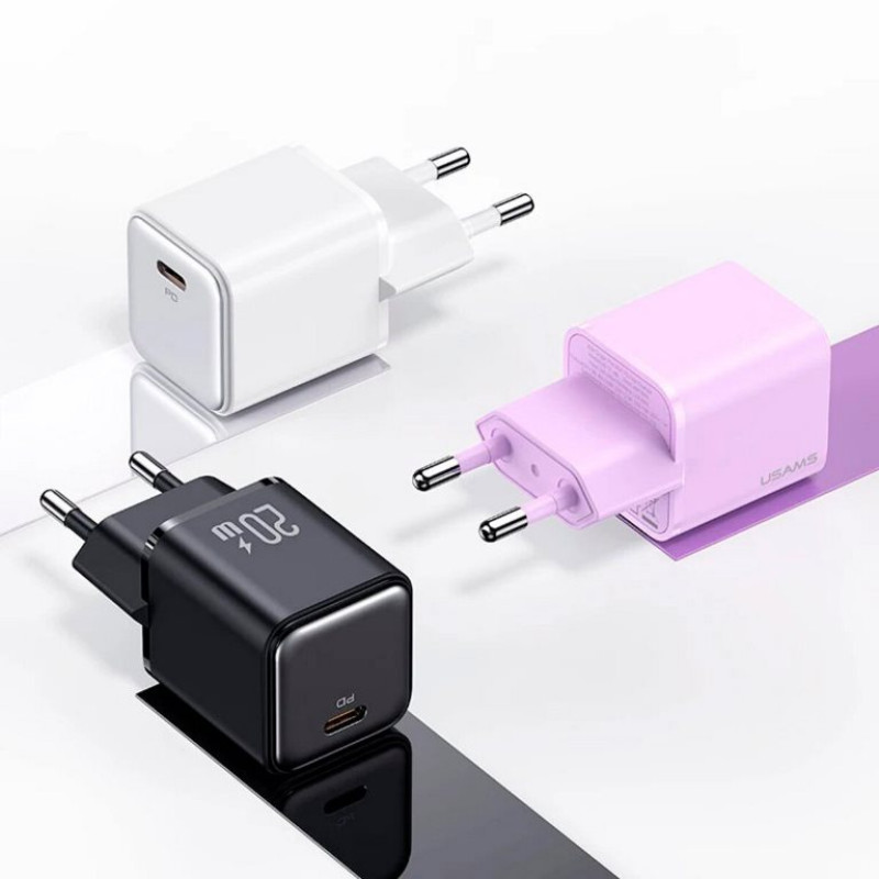 Адаптер мережевий Usams US-CC183 PD20W Single Port +QC3.0 White