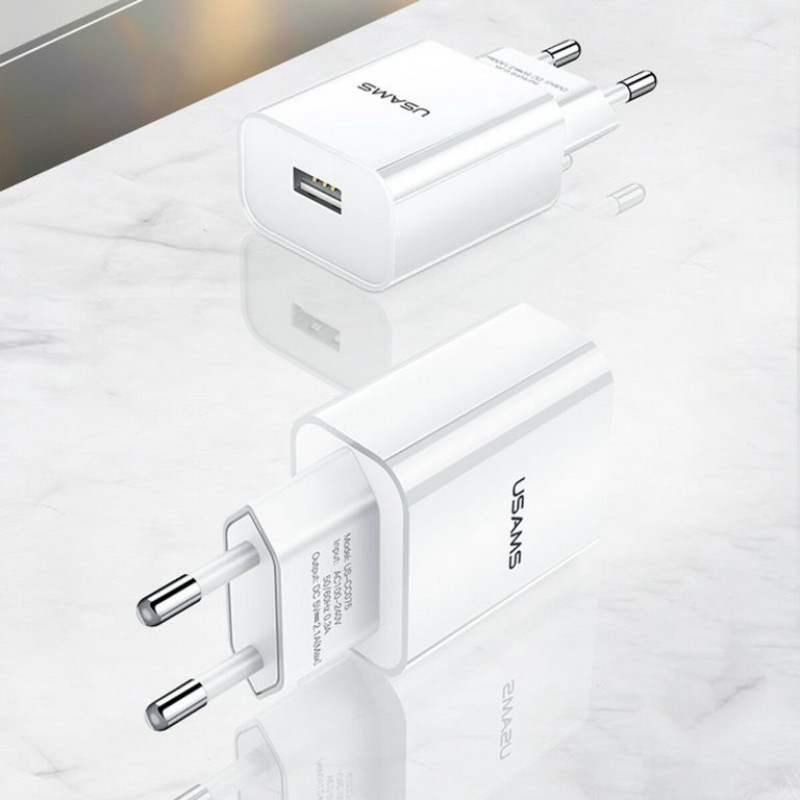 Адаптер мережевий Usams US-CC075 T18 single USB Travel Charger White