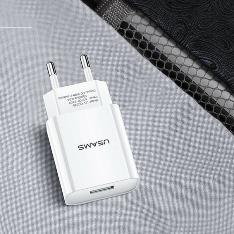 Адаптер мережевий Usams US-CC075 T18 single USB Travel Charger White