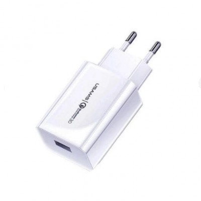 Адаптер мережевий Usams US-CC083 T22 Single USB +QC3.0 White (CC83TC01)