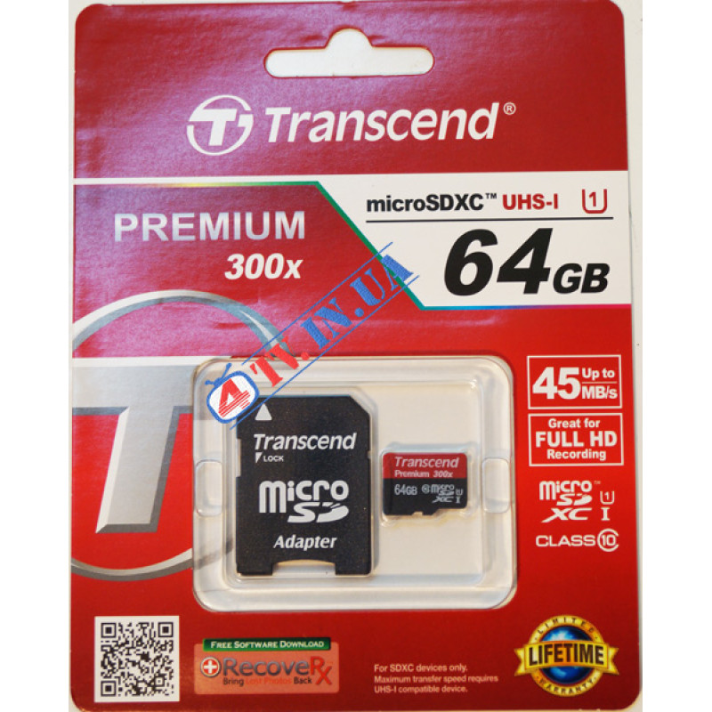Карта пам'яті microSDHC UHS-I Transcend Premium 64GB class 10 adapter SD