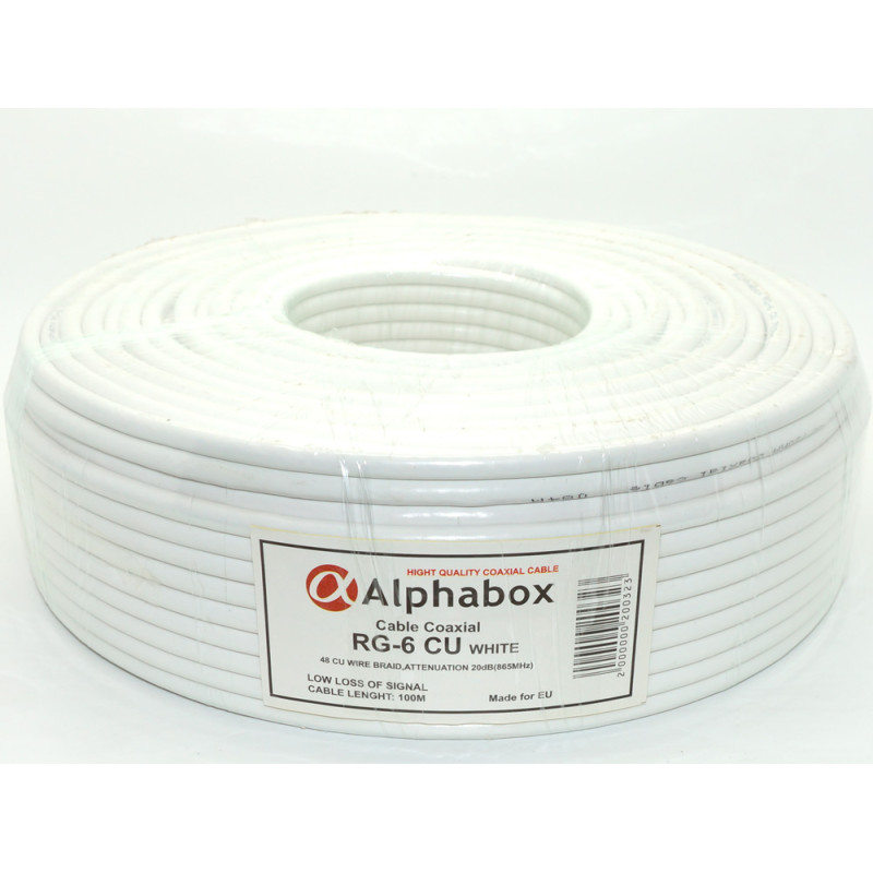 Кабель коаксиальный Alphabox RG-6 CU 100 метров 75 Ом