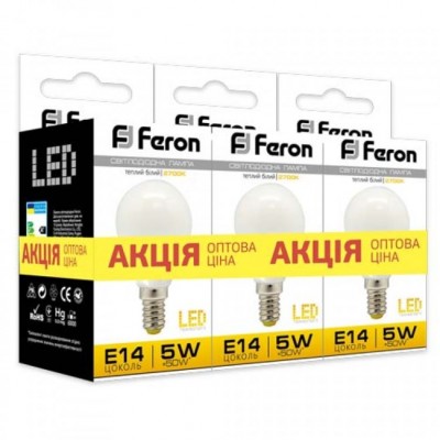 Світлодіодна лампочка Feron LB-95 P45 5W E14 2700K 3 шт. в упаковці