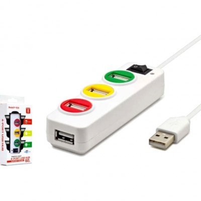 Хаб USB 2.0 4-х портовий Punada P-1030 живлення від USB з вимикачем білий блістер